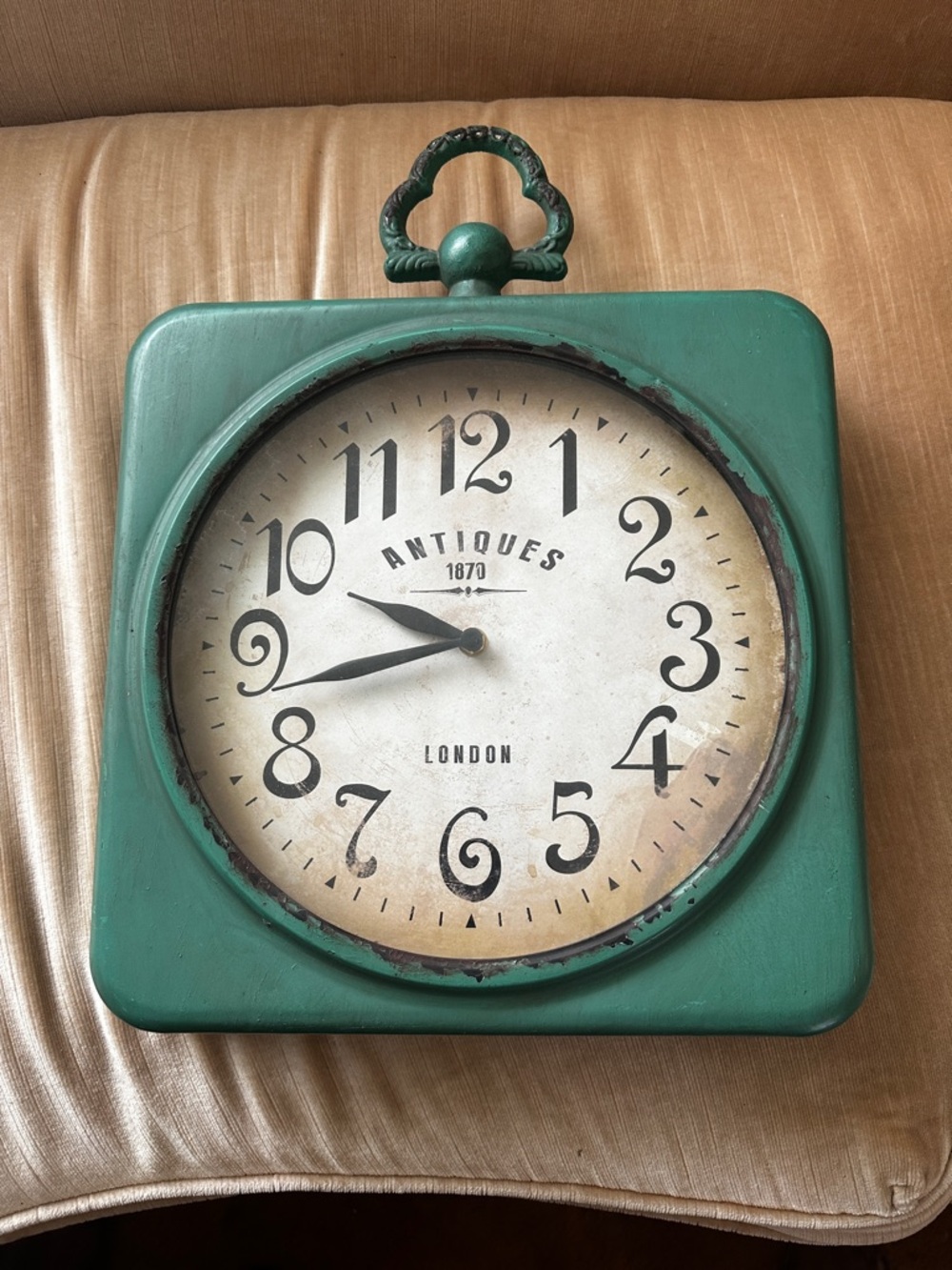 Antique Green Square Wall Clock with Decorative Dial